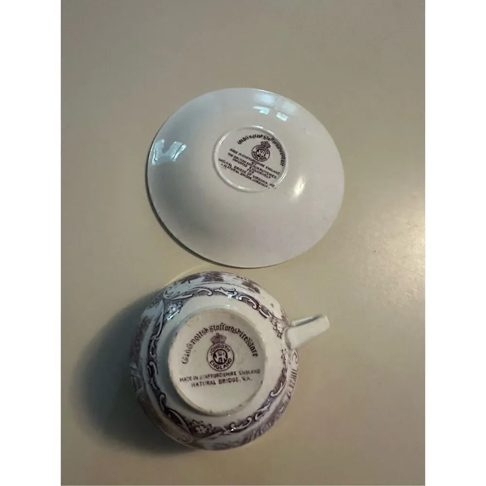 Vtg Old English Staffordshire Ware Natural Bridge Virginia Cup & Saucer Mulberry